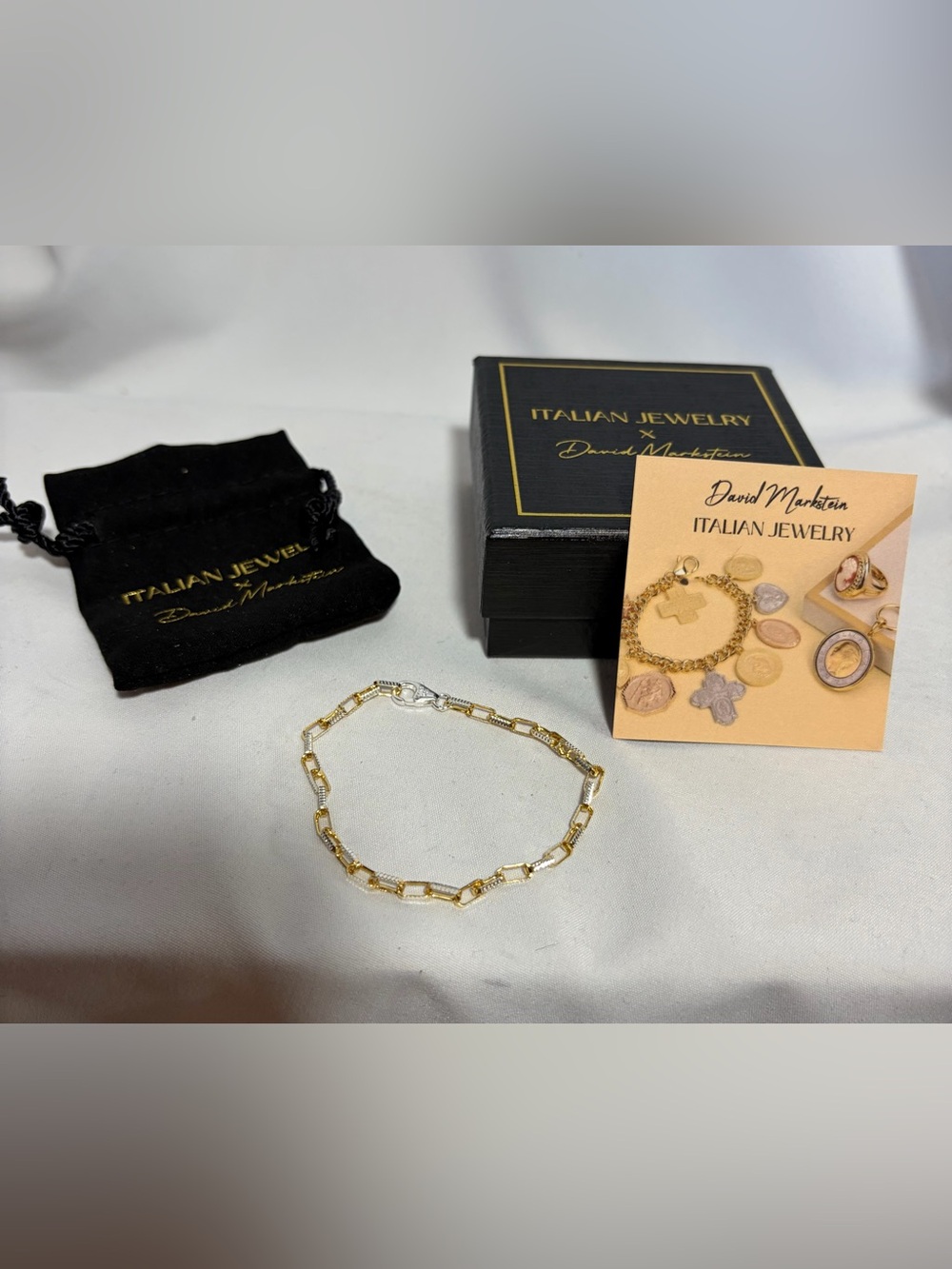 NIB DAVID MARKSTEIN Italian Jewelry Luxe Paper Clip Bracelet 2 Tone